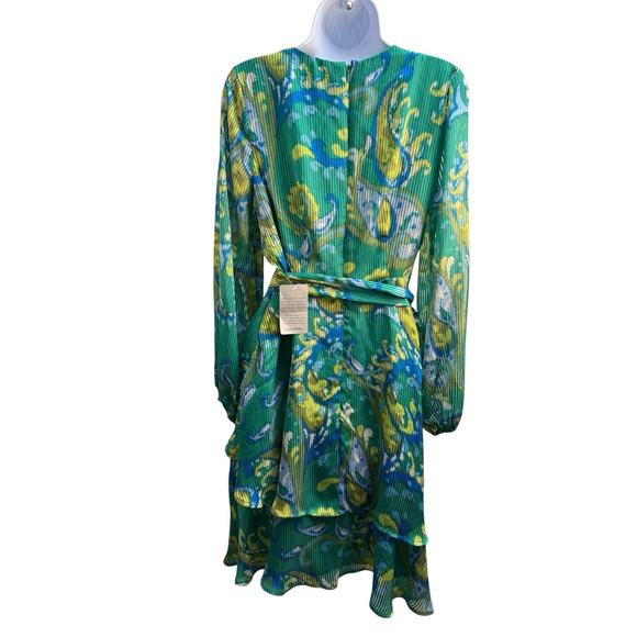 TAHARI ASL Women's Size 4 Wrap Belt Dress Green Paisley Ruffle Print Lined NWT - Picture 5 of 12